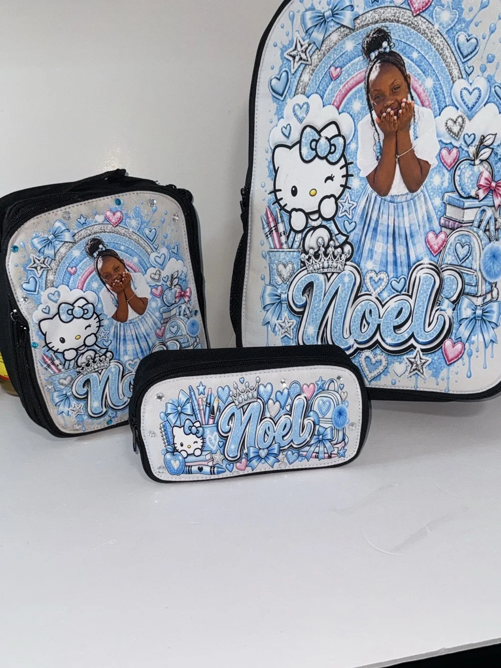 Add your Child picture to a custom backpack set any theme any color